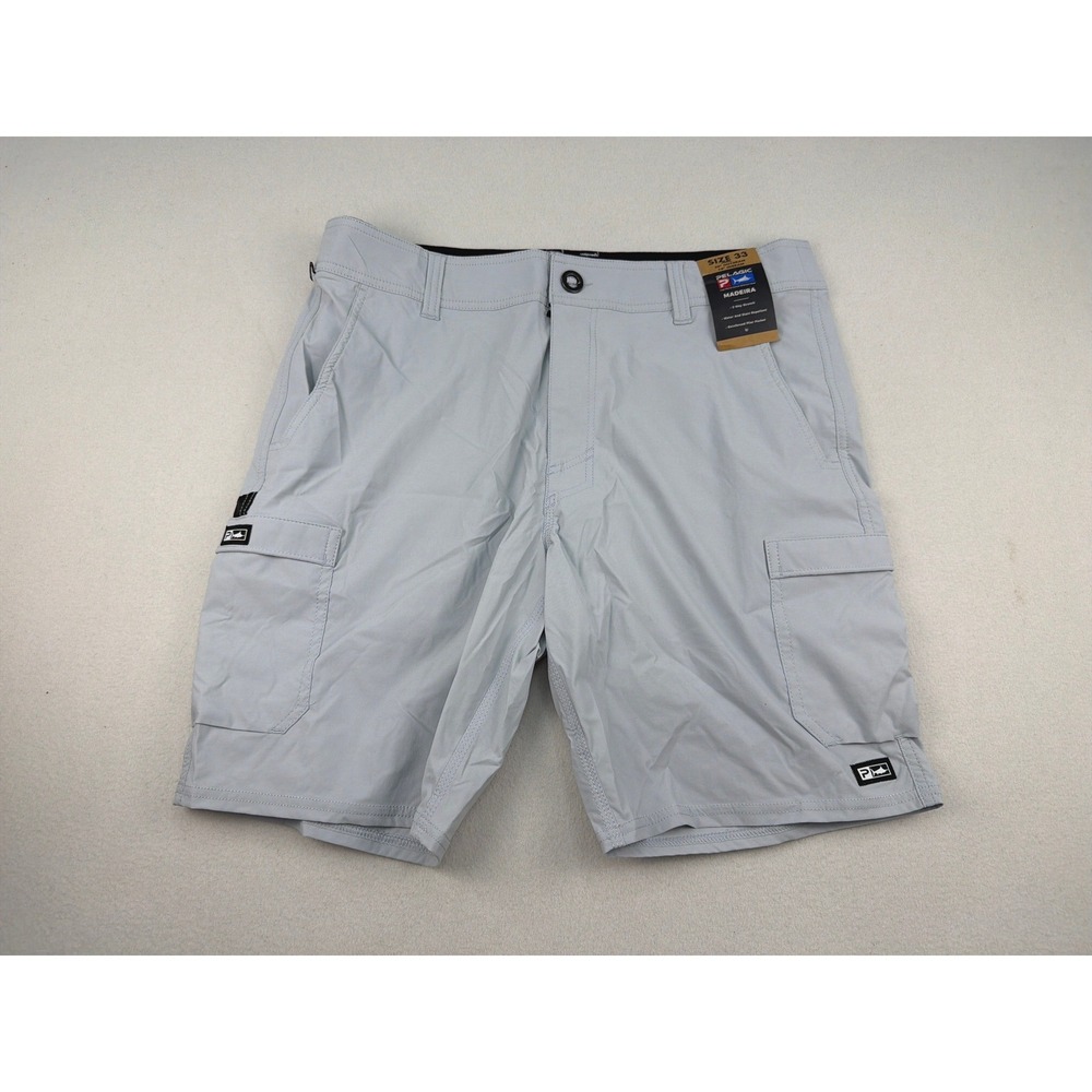 Pelagic Madeira Fishing Cargo Shorts Mens 33 Grey Water Stain Repellent Stretch